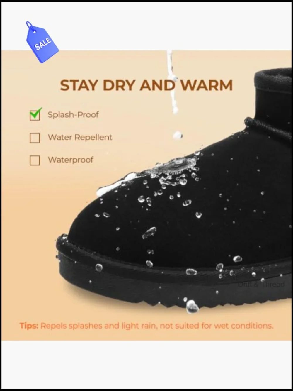 Women's Suede Faux Fur Lined Slip-On Winter Ankle Snow Boots Water Repellent